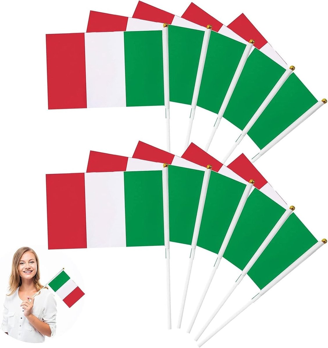 Mini Italiaanse Handvlaggen - Handheld Vlaggen in Levendige Kleuren, 10 Stuks, Perfect voor Feestjes en Evenementen