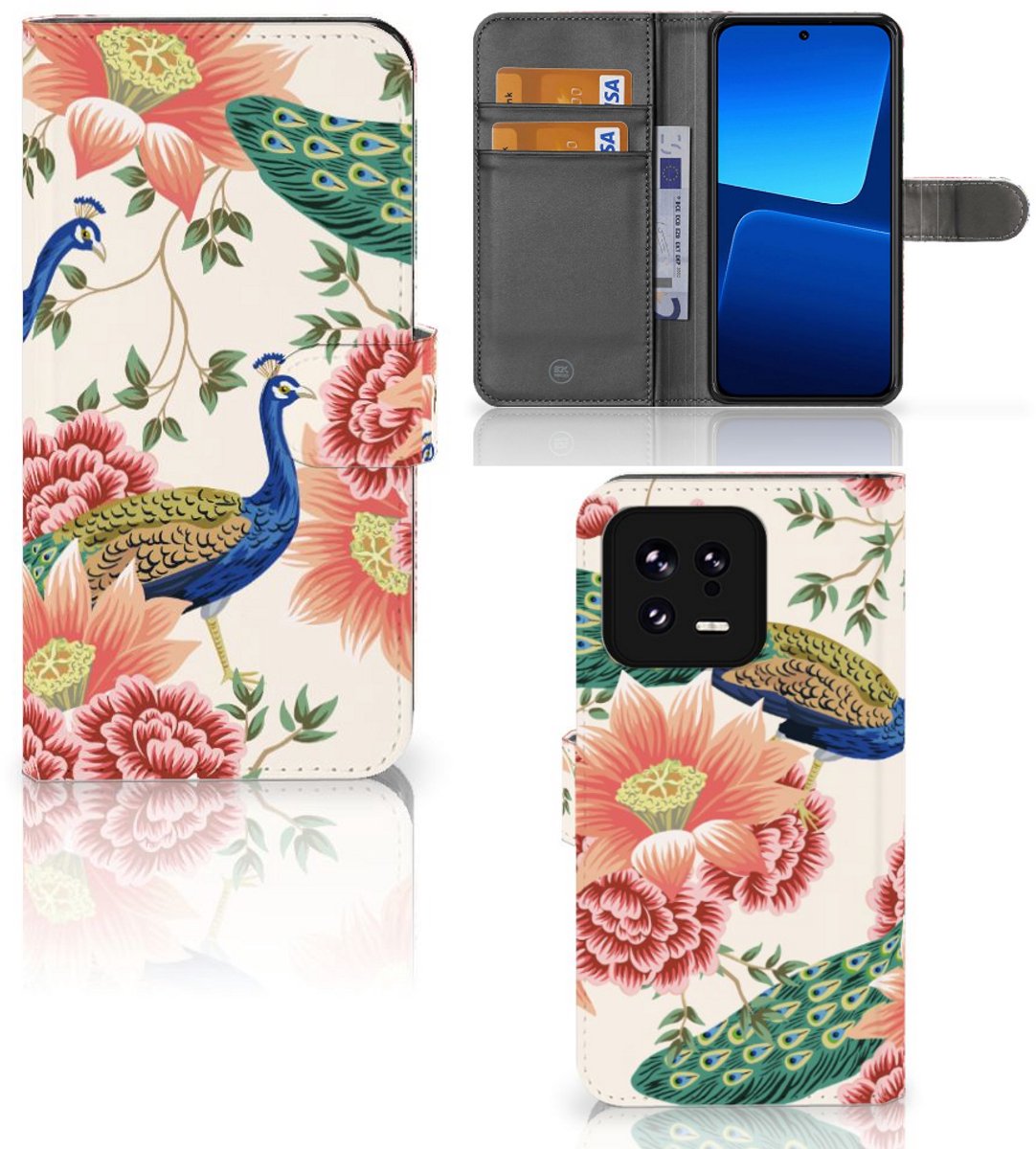 Telefoonhoesje met Pasjes voor Xiaomi 13 Pink Peacock