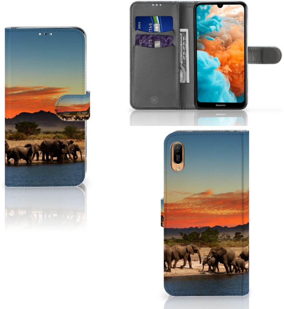 Huawei Y6 (2019) Telefoonhoesje met Pasjes Olifanten