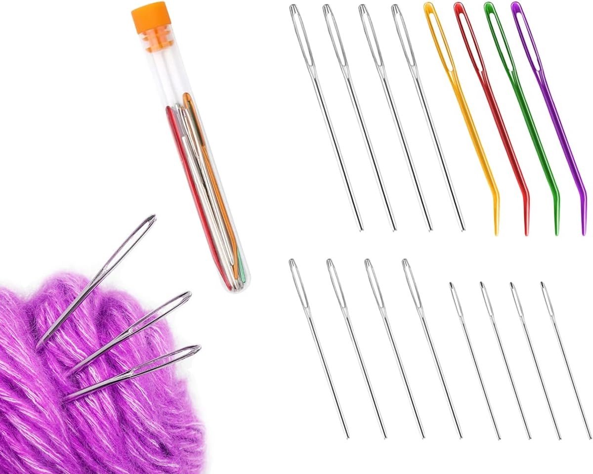 16 Stuks Blunt Needles met Grote Ogen, Gebogen Stopper en Rvs Naalden voor Haak- en Breiwerk