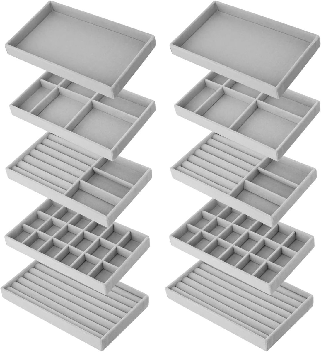 Set van 10 Stapelbare Velvet Sieraden Organisers - 21x12x2.5cm - Ideaal voor Kettingen, Armbanden en Oorbellen