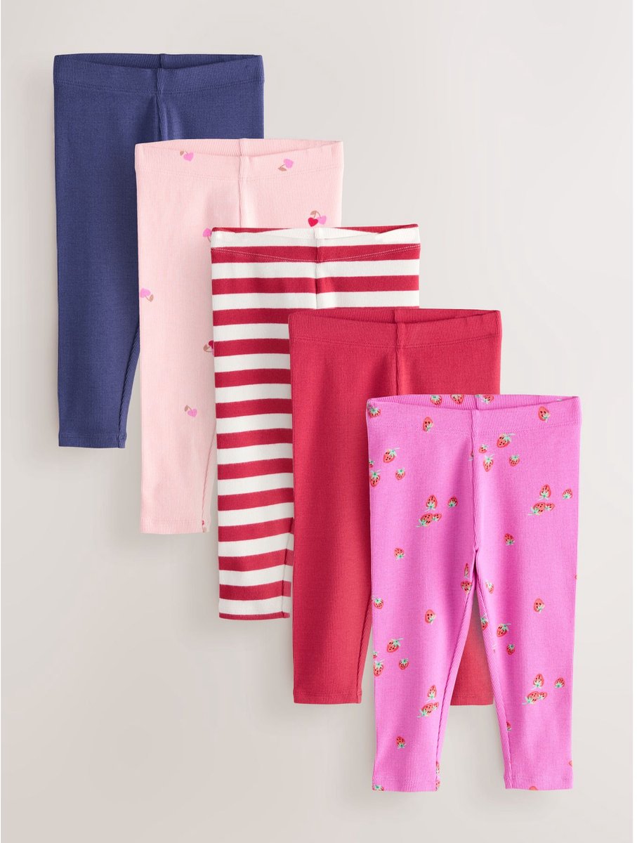 Next - Meisjes - Set van 5 geribbelde leggings - Roze