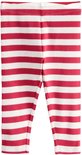 Geribbelde legging met rood-witte horizontale strepen.