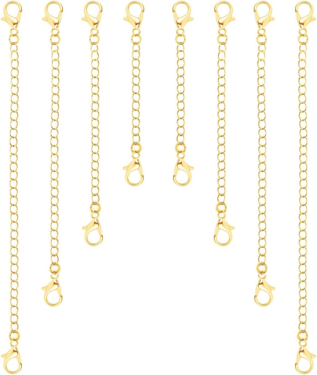 8pcs Koper Gecoate Kettingverlengers - Sieradenverlengers - Kc Gouden Verlengkettingen voor Armband - Enkelsieraad - 4 Maten