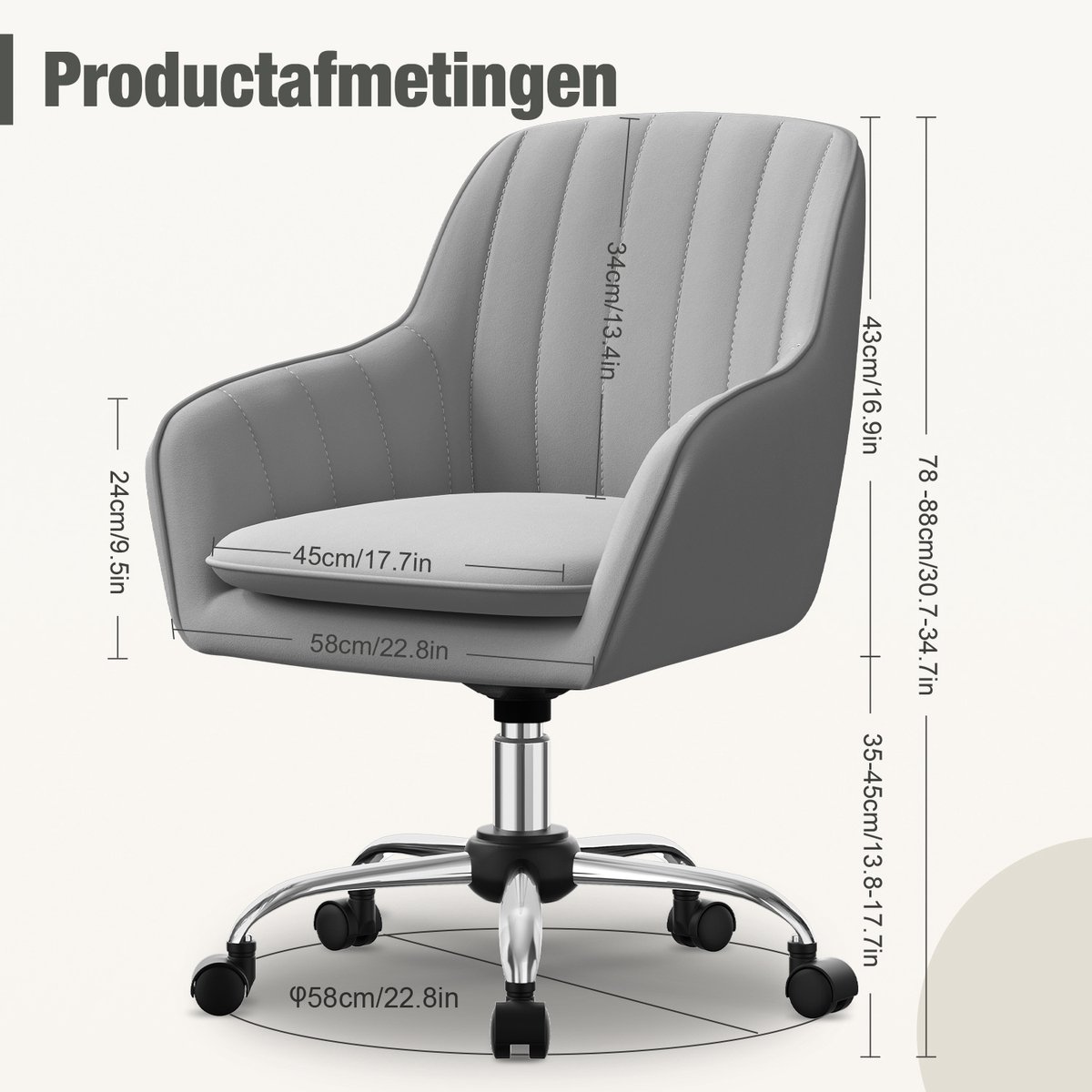 Hiaonyx Bureaustoel-Ergonomische bureaustoel-bureaustoelen voor volwassenen-Dubbel gelaagd zitkussen-360 graden draaibaar-Metalen onderstel-Grijs thumbnail 5