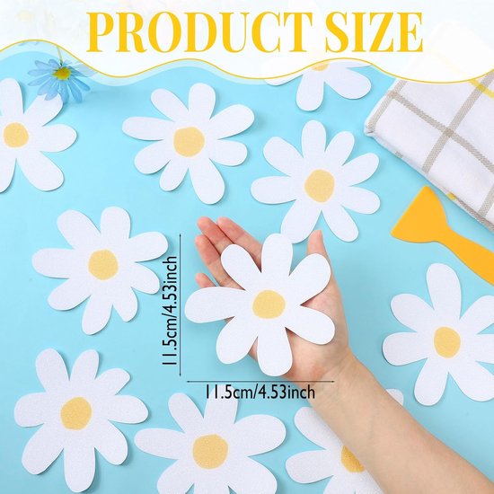 Antislip Badstickers - Douchestickers Vloerstickers - Veilig Douchen - Madeliefje Bloem Design - 24 stuks 11.5 cm - Wit — afbeelding 5