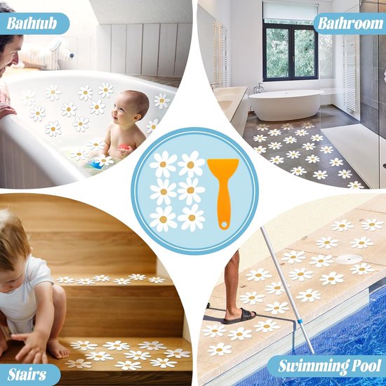 Antislip Badstickers - Douchestickers Vloerstickers - Veilig Douchen - Madeliefje Bloem Design - 24 stuks 11.5 cm - Wit — afbeelding 4