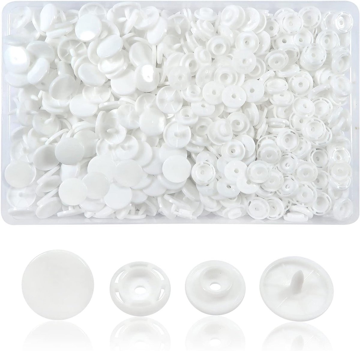 150 Sets Plastic Drukknopen 14 mm Wit voor Accessoires, Kleding, DIY, Naaien en Creatieve Projecten