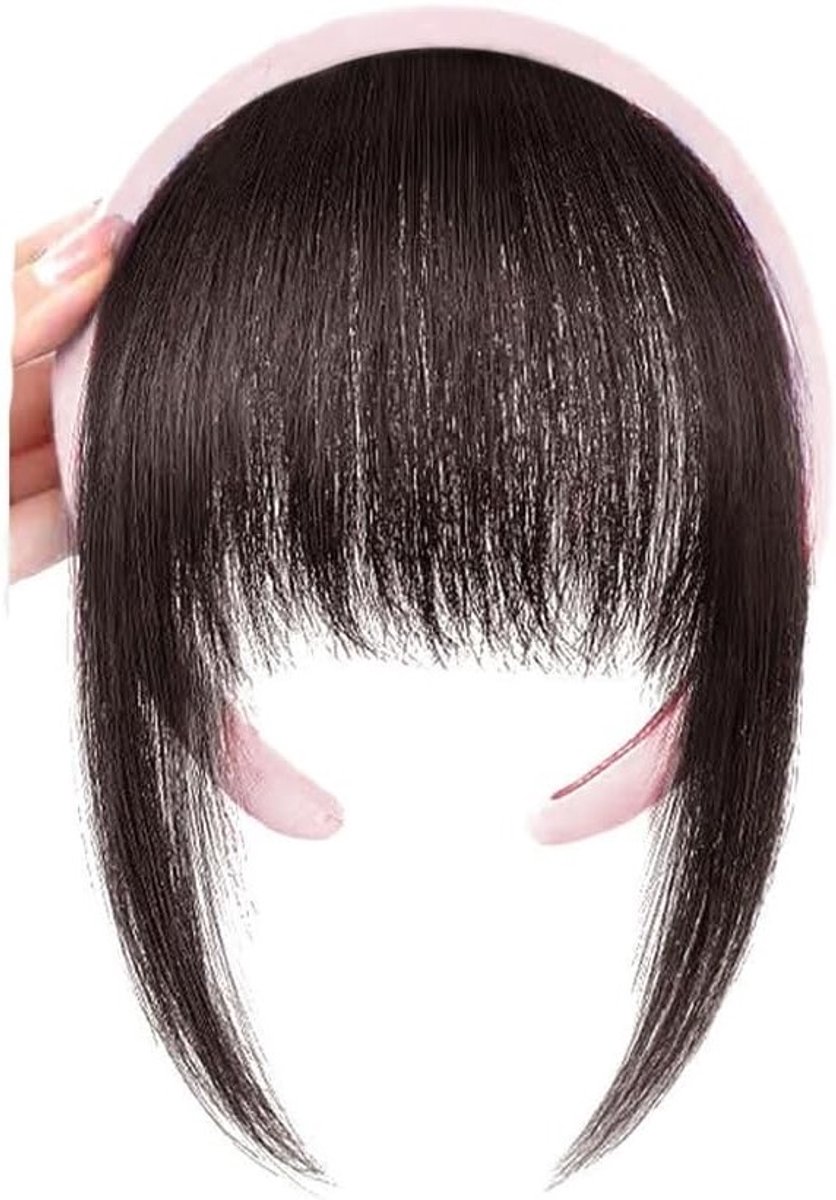 Luxe Haarstuk met Pony en Strass Hoofdband - Fluffy Bangs voor Dames en Meisjes, Donkerbruin, Ideaal voor Dagelijks Gebruik en Feestjes