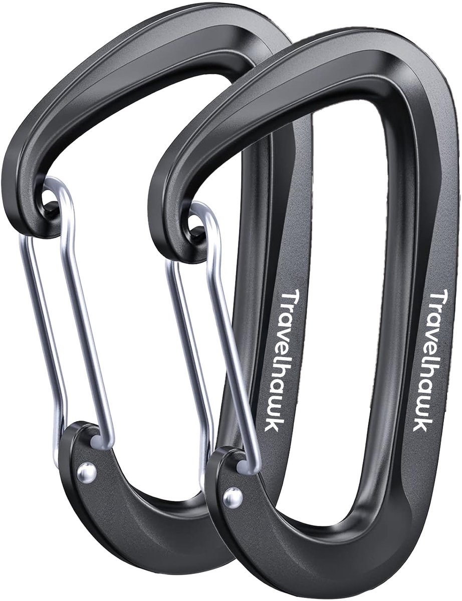 Travelhawk karabijnhaak - Musketonhaak met Veerclip - Karabijnhaak Sleutelhanger - Aluminium - Zwart