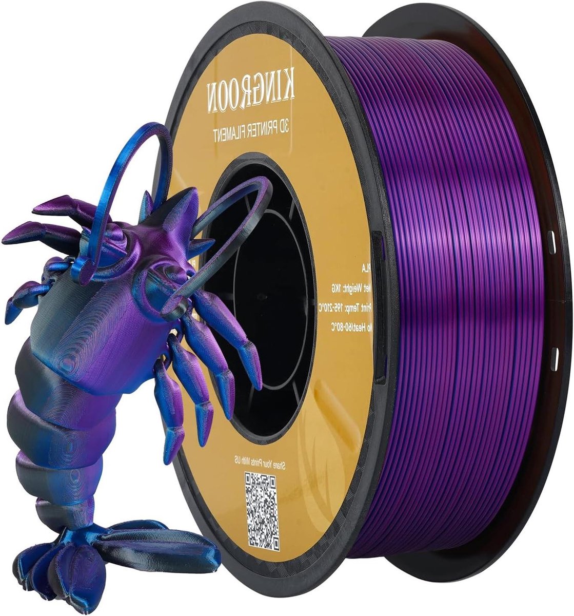 PLA Filament - Zijde PLA Spoel - 3D Printen - Driemaal Kleur Effect - 4KG Spoel - Zwart Blauw Paars