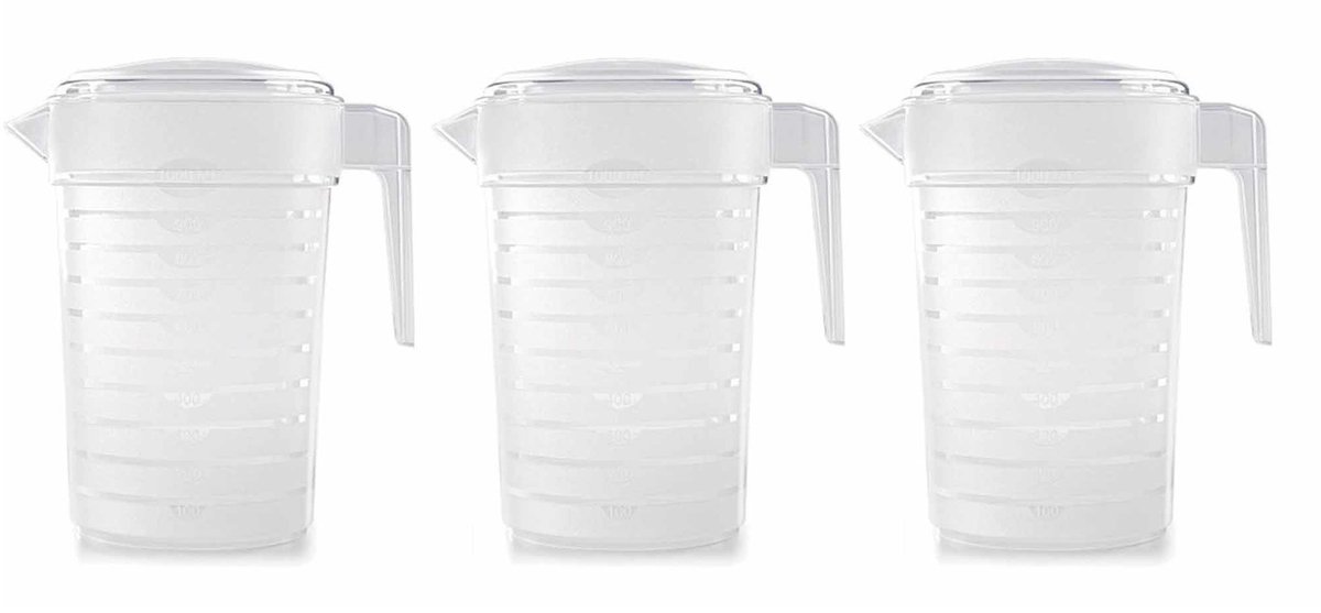 Plasticforte Waterkan - 3x - 2L - transparant - met deksel - kunststof - schenkkan