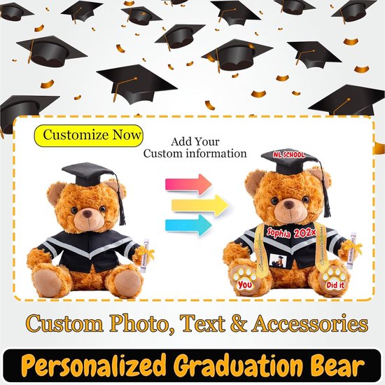 Afstudeerbeer - Teddybeer 2025 - Gepersonaliseerd cadeau geven - Met foto of tekst - 20cm - Kleur 1 — afbeelding 4