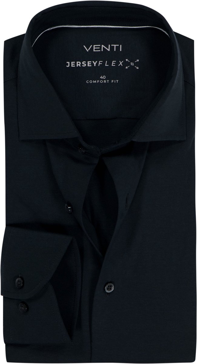 VENTI CASA MODA comfort fit overhemd - jersey - zwart - Strijkvriendelijk - Boordmaat: 56