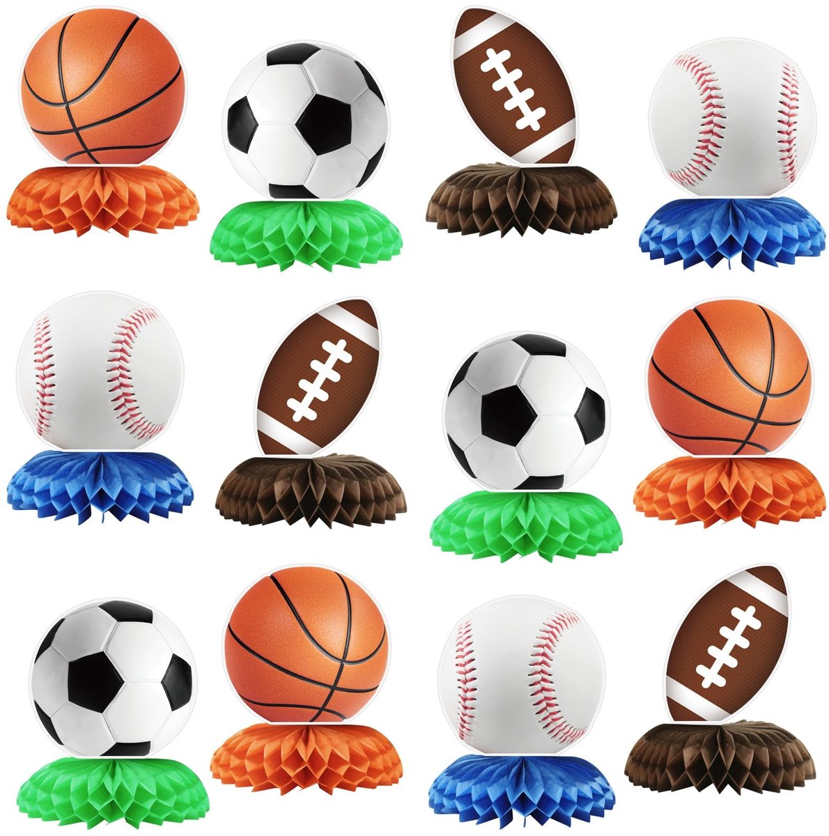 Allecto - Sportverjaardag decoraties - Sportthema feestartikelen - Leuk voor sportliefhebbers - 12 stuks - Voetbal en basketbal versiering - Geschi...