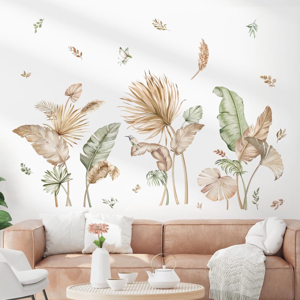 Allecto - Muursticker Palm Bladeren - Boho Muurdecoratie - Groene Planten - Eenvoudige Decoratie - Geschikt voor Woonkamer en Slaapkamer