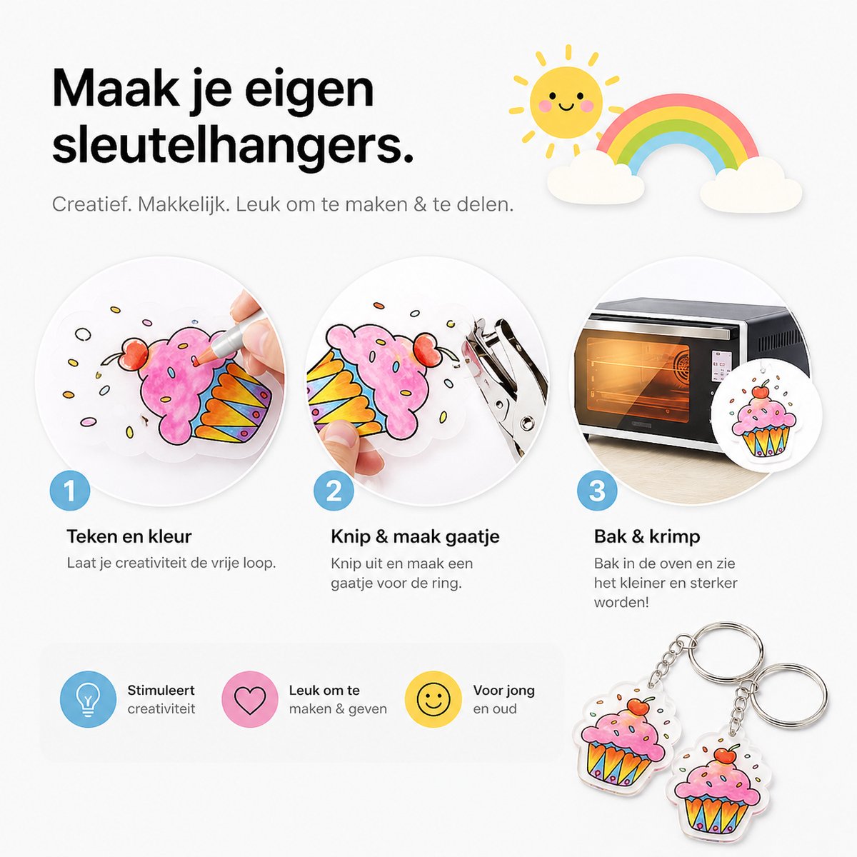 BOTC Krimpfolie set - 164-Delig Krimpie Dinkie Pakket - Krimpfolie Knutselpakketten - Krimpfolie vellen - Knutselen Krimpie Dimpie – Sieraden en sleutelhangers maken — afbeelding 6