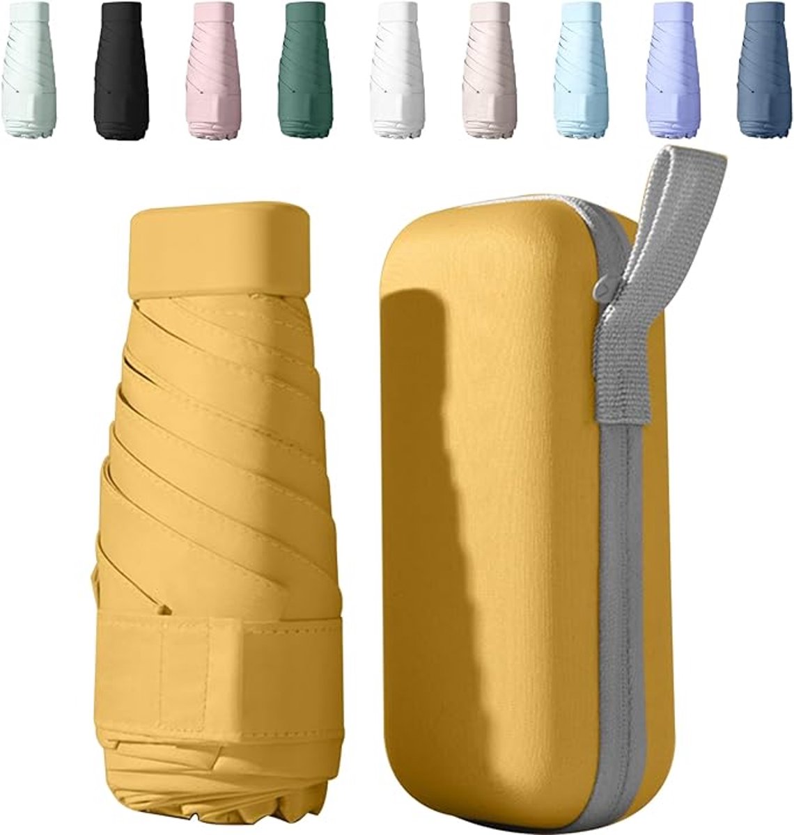 Zakparaplu met Etui - Mini Paraplu - Reisparaplu Klein - Compacte Paraplu - Opvouwbaar - Windbestendig - Lichtgewicht - UV-Paraplu - Geel - van Imperatoris