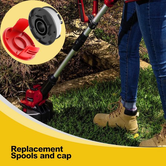 Grastrimmer Spoelen - 4 stuks - Geschikt voor Einhell GE-CT 18/28 Li & TC - Trimmerdraad - Inclusief Afdekkap - 1.6mm Nylon - 4.9m - TLE-03 — afbeelding 2