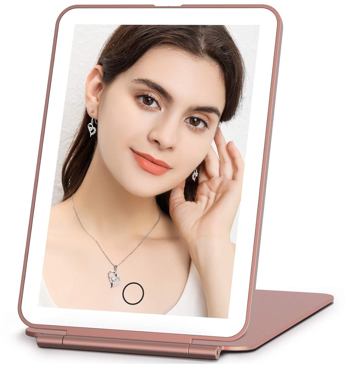 carmdering - Oplaadbare LED Make-up Spiegel met Verlichting – Draagbare Reis Spiegel met 3 Lichtkleuren, Touch Bediening en Verstelbare Helderheid – Compact & Opvouwbaar Design