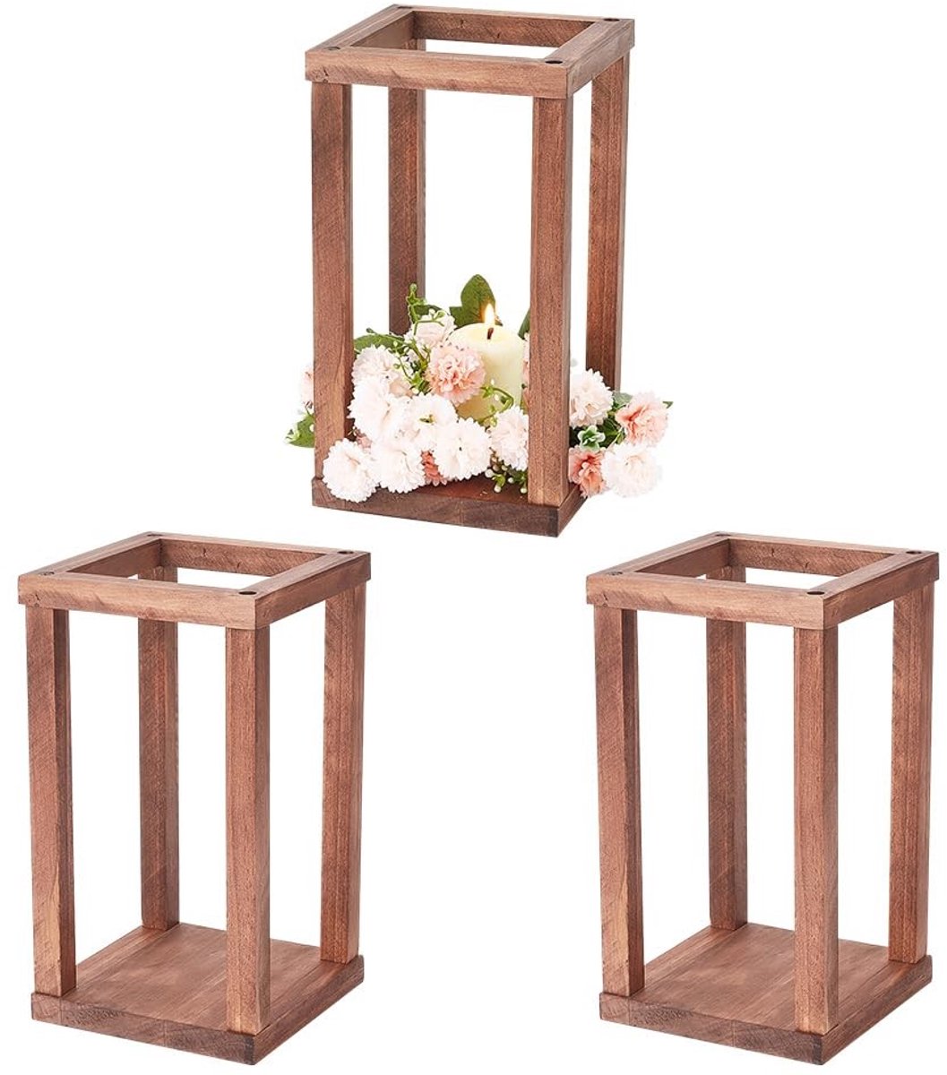 Allecto - Bruiloft Lantaarn - Houten Kandelaars - Decoratieve
