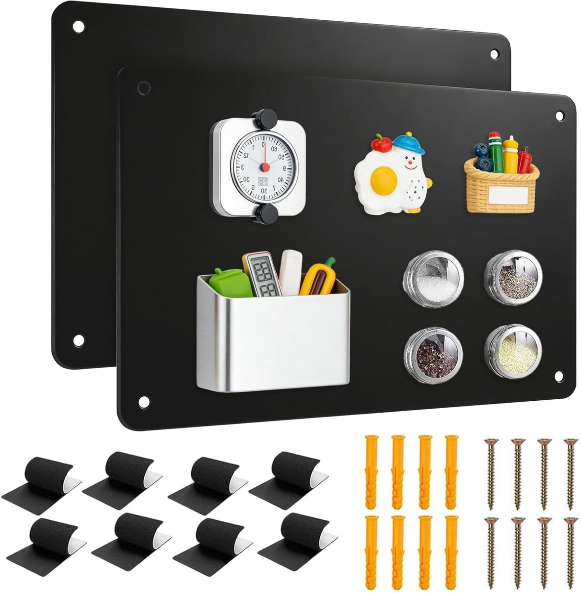 Magneetbord van metaal, 43 x 30 cm, magnetisch prikbord voor foto's, notities en reismagneten, ideaal voor kantoor en keuken, zwart ontwerp voor moderne interieurs