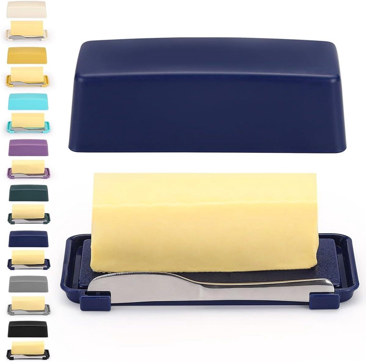 Botervloot met deksel - Boterdoos botervat - Keuken opbergen - Met botermes - 175x9x5 cm - Blauw