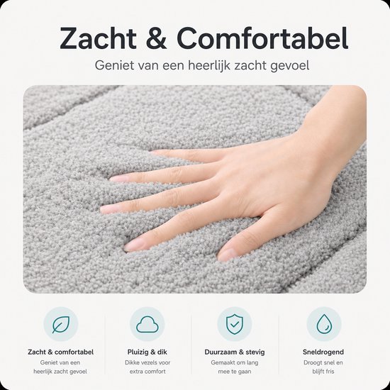 Hand drukt zachtjes op de grijze badmat voor comfort.