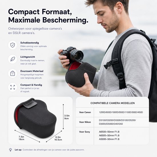 BOTC Cameratas - Geschikt voor DSLR Camera - Camera Fototas - Spiegelreflexcamera - Maat:M - Zwart