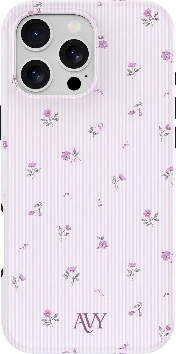 AVY Hoesje geschikt voor Apple iPhone 16 Pro Max | Lila Dream | Bloemen | Paars | Hard Shell Back Cover | Compatibel met MagSafe & Qi2