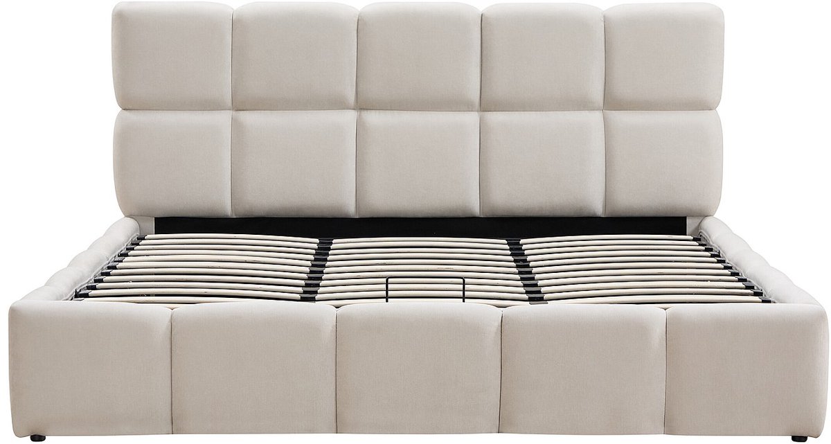 Vente-unique Bed met opbergruimte stof beige 180 x 200 cm (Super King Size Bed)