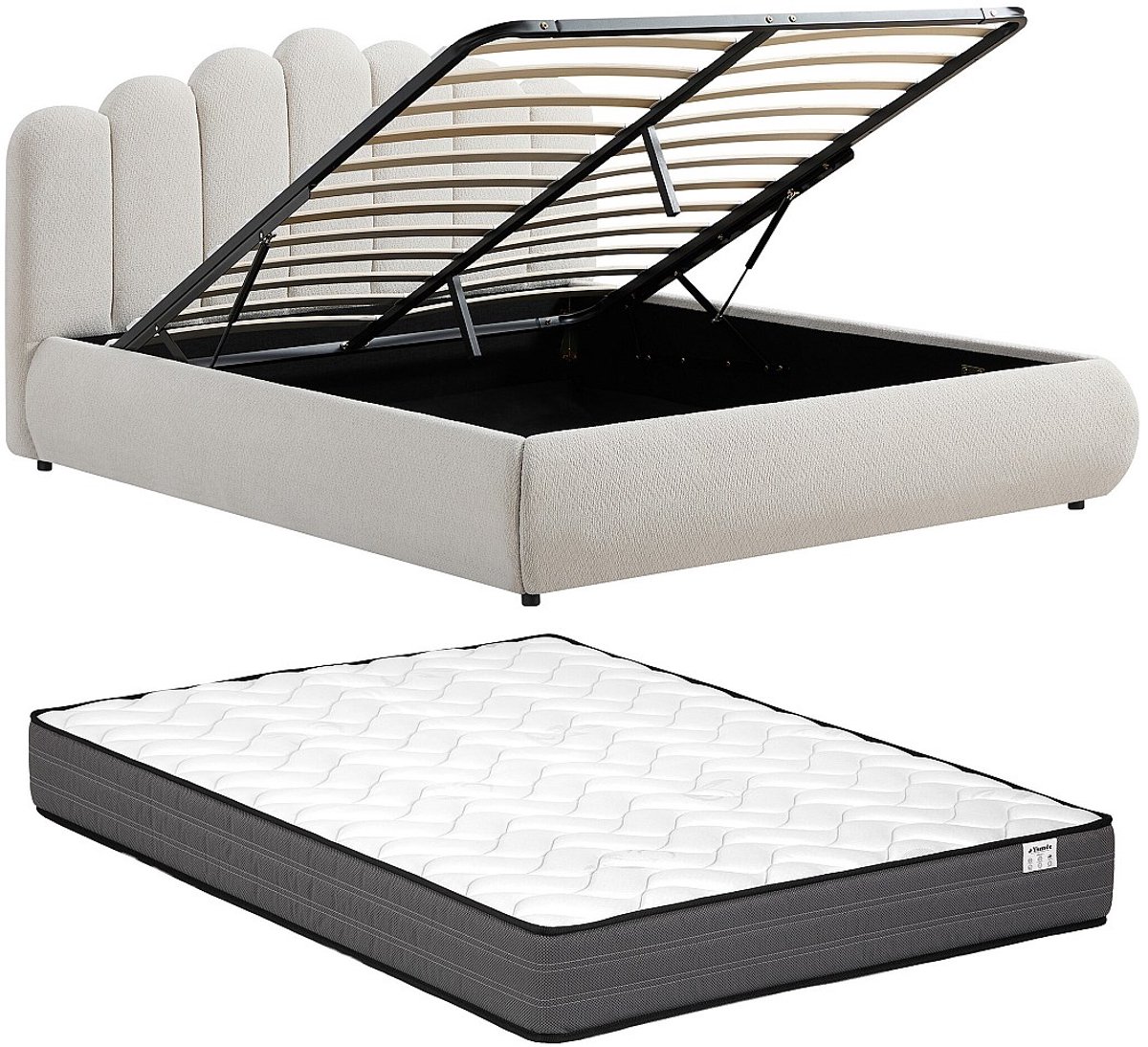 Vente-unique Bed met opbergruimte stof beige 140 x 190 cm