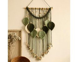 KZQ Macrame Muurhanger - Handgemaakte Saliegroene Blad Wandt