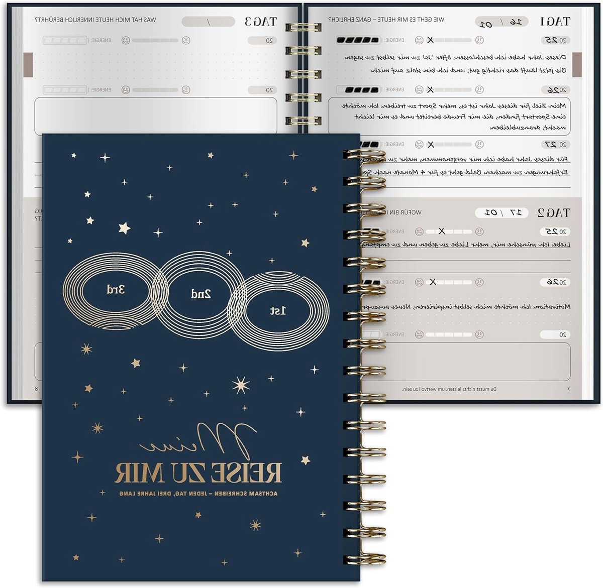 Driejarige Journal met Drie Ringen, Donkerblauw, Perfect voor Volwassenen en Notities, Organiseren en Plannen