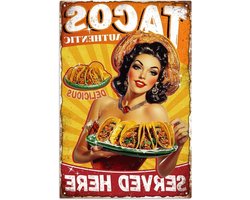 Vintage Metal Tin Plate Tacos Wanddecoratie, Retro Keuken Poster voor Taco Bar en Boerderij Diner, Unieke Wandkunst voor Etenliefhebbers