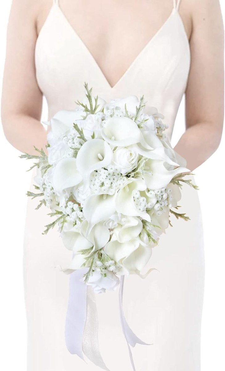 Bruidsboeket - Zijden Boeket Kunstbloemen - Bruiloft Decoratie - Nooit Verwelkend - 255 cm - Natuurlijk Wit