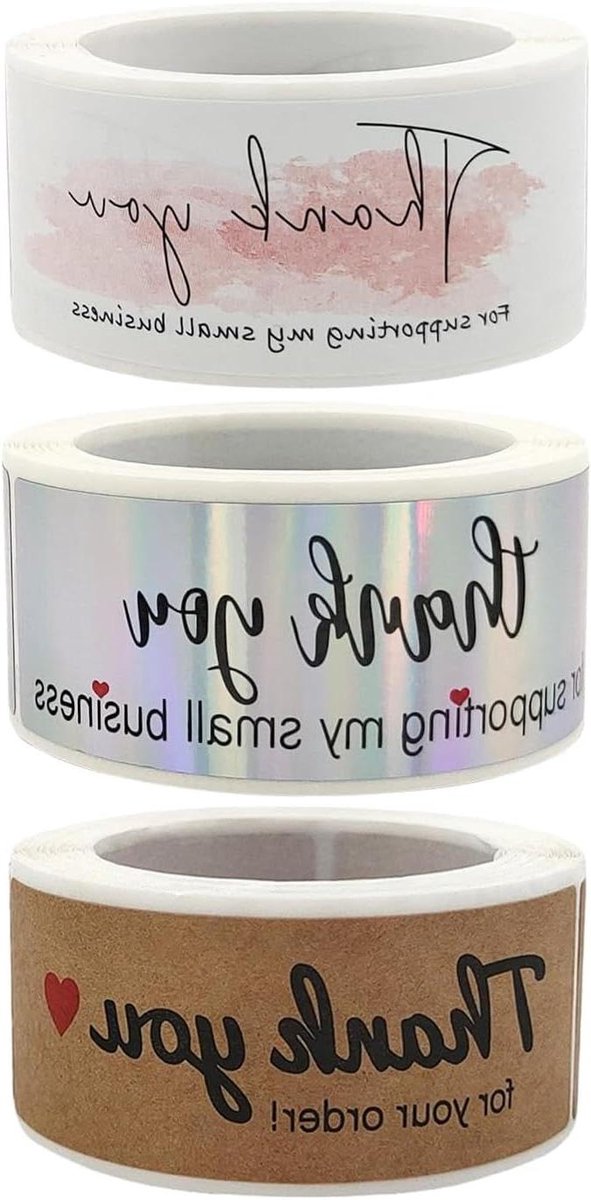 Bedankstickers Kleine Bedrijven - Verpakking Stickers - Verpakking Personaliseren - Drie Elegante Ontwerpen - 3 x 1 Inch