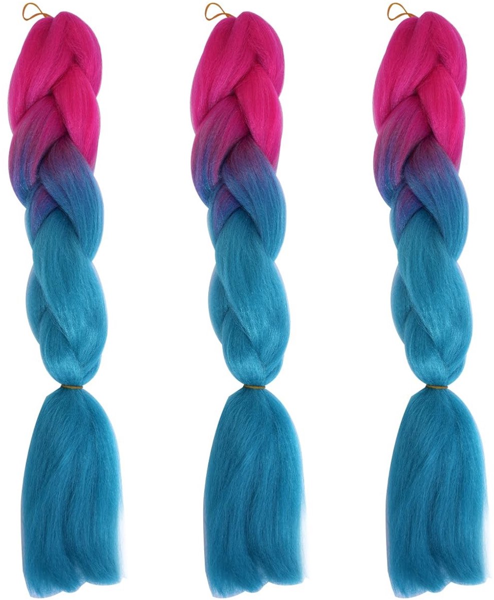 Allecto - Set van 3 Ombre Perzikkleurige tot Zee Blauwe Vlecht Haar Extensions - 24 Inch