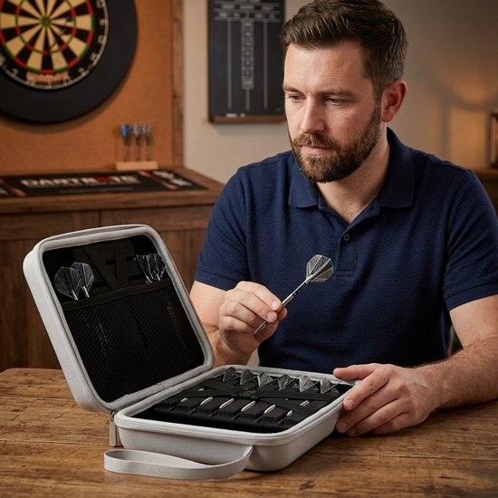 Witte dart case voor 12 dartpijlen – EVA harde schaal dart etui met opbergruimte voor dartpunten, shafts en flights – draagbare dart organizer met rits voor bescherming – dart accessoires voor heren en dames van NUVEX — afbeelding 3