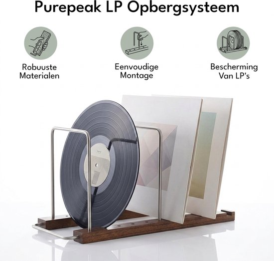 Purepeak LP Opbergsysteem Geschikt voor 30 LP's - LP Opbergrek - Vinyl Houder - Platen Standaard - Verstelbaar Rek - Hout - Metaal — afbeelding 2