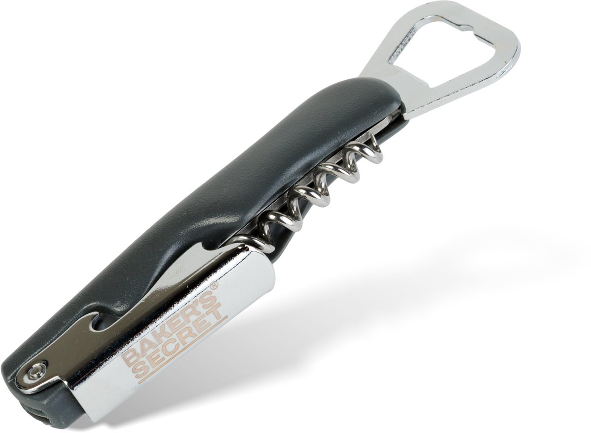 Baker's Secret Multifunctionele Flesopener - 3-in-1 Kurkentrekker en Bieropener - Met Foliesnijder - Metalen Keukenopener Voor Wijn en Flessen [BS40019]