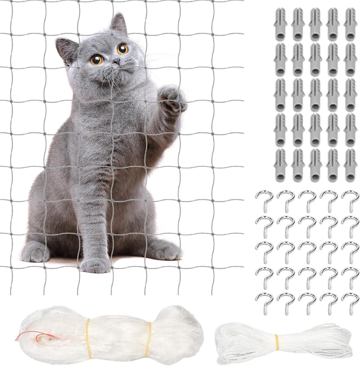 Kattennet Balkon - Veiligheidsnet Kat - Balkon Beveiligen - Zonder Boren te Monteren - 6 x 3 m - Transparant