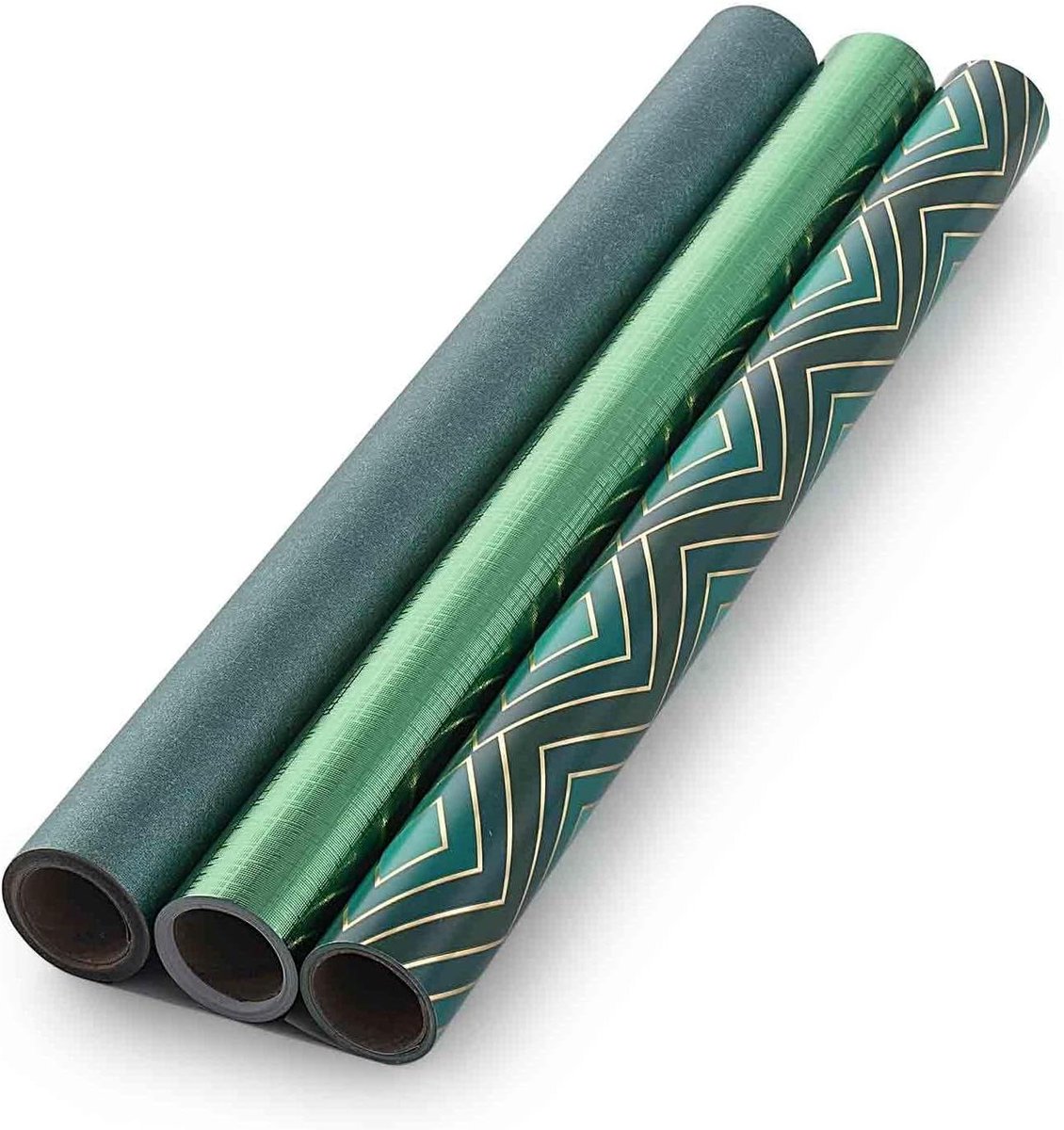 Inpakpapier Rol - Cadeaupapier Groen - Geschenken Inpakken - Drie Ontwerpen - 40 x 300 cm - Groen