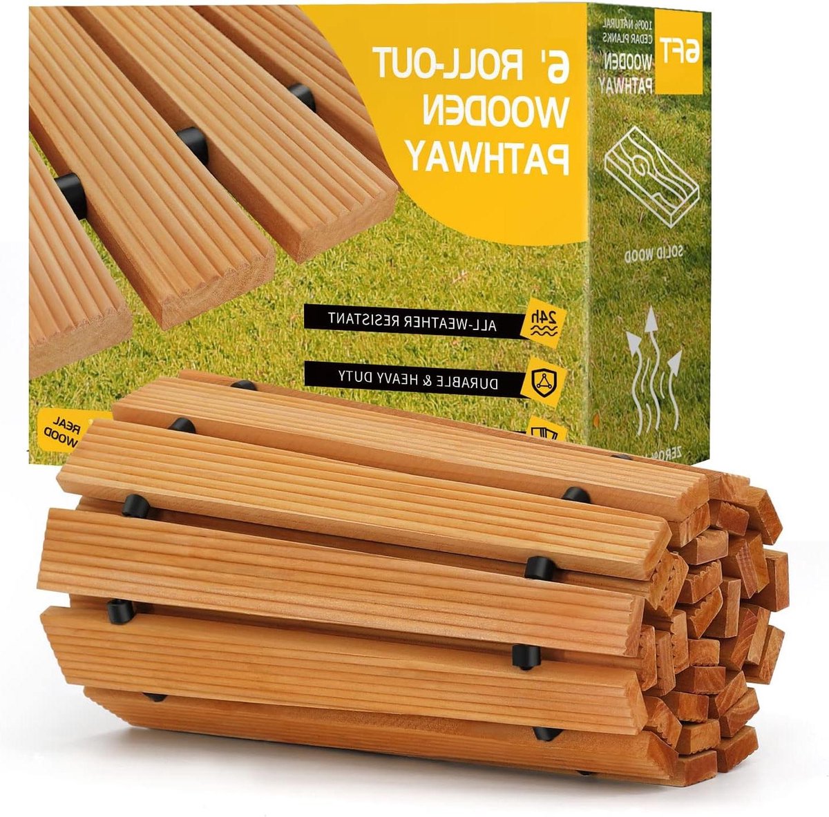 Houten Tuinpad - Houten Boardwalk - Buitenpad Creëren - Weerbestendig Cederhout - 183 cm - Houtkleur