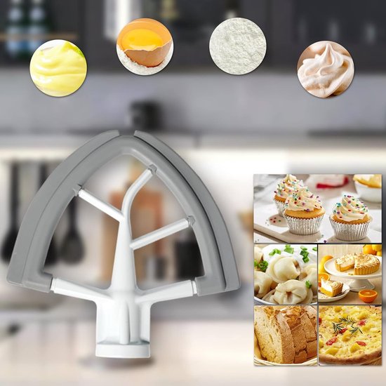 Flex Edge Klopper - Mixer Accessoire - Beslag Mengen - Dubbele Flexibele Randen - 4.5-5 Quart - Wit met grijs van Merkloos — afbeelding 5