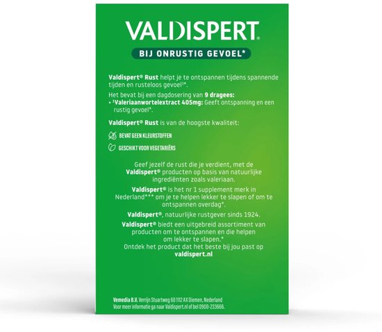 Valdispert Rust, voor onrustig gevoel. Met valeriaanwortelextract. 50 dragees.