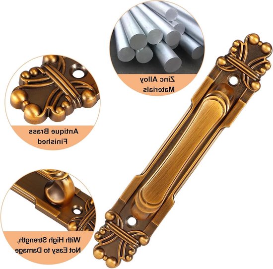 Antieke bronzen deurklink met gedetailleerde close-ups en afbeelding van zink.