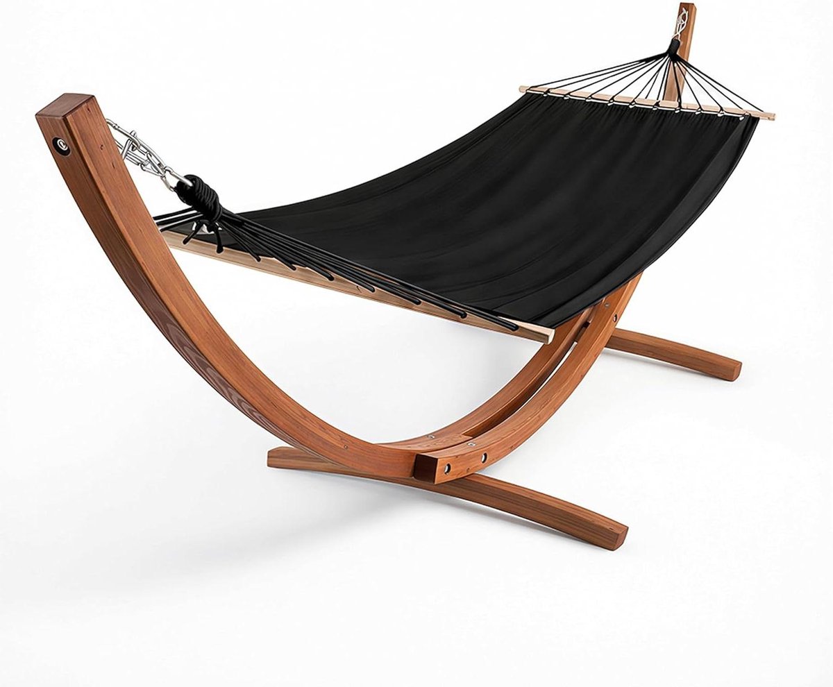 Hangmat met Houten Standaard - Zwevende Stoel - Ontspannen Buiten - Robuust Larikshout - 300x110x110 cm - Zwart
