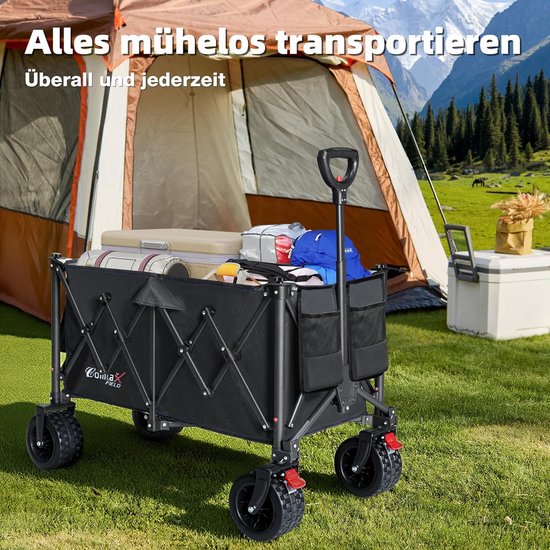 Bolderkar Opvouwbaar - Strandwagen Handkar - Buitenshuis Transport - Met Remmen - 200 Liter - Zwart van Bolderkar Opvouwbaar — afbeelding 3