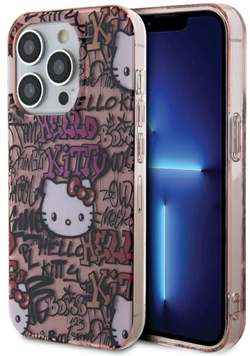 Hello - Kitty - IML Tags Graffiti hoesje voor iPhone - 13 - Pro - Max - roze